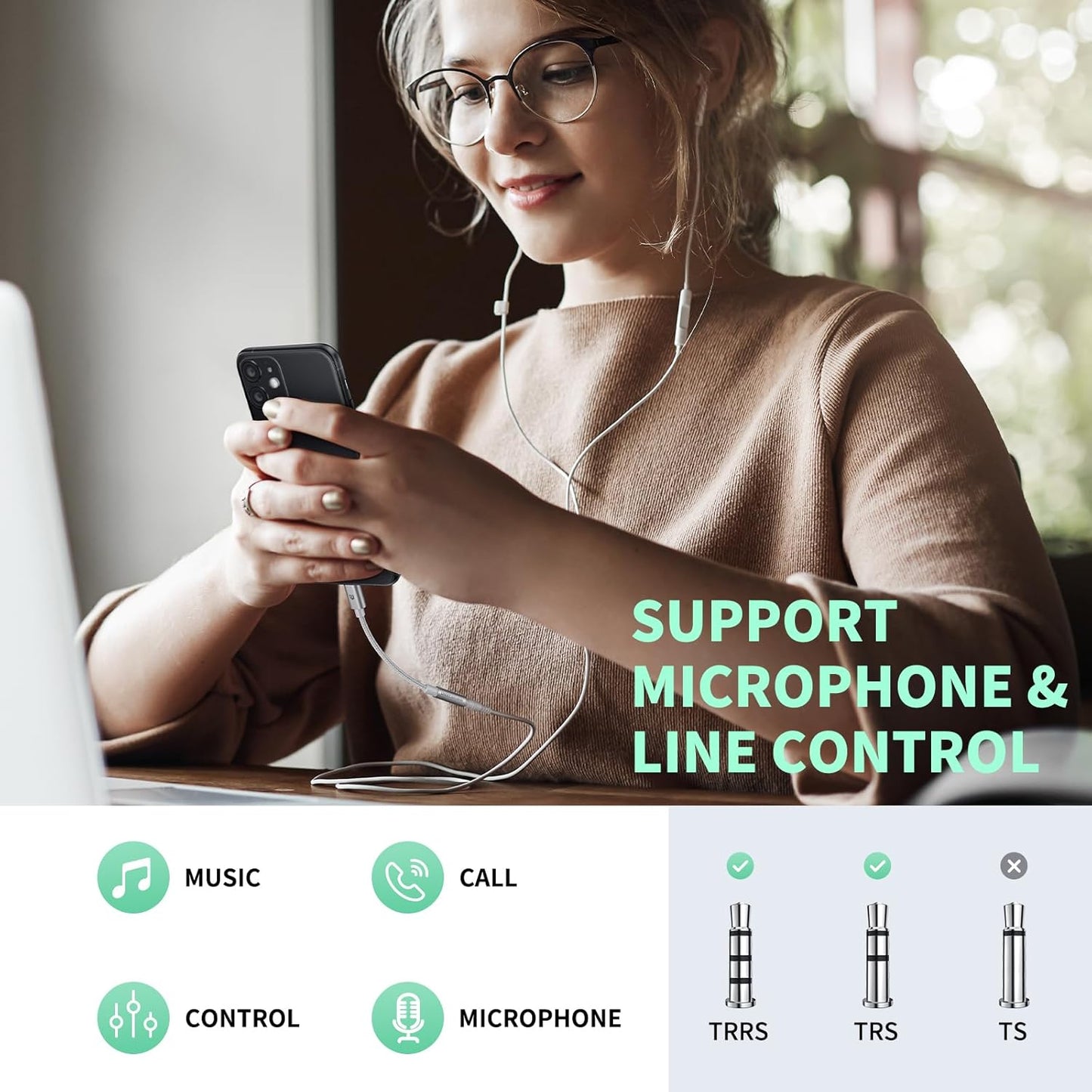 UNBREAKcable Headphones Adapter for iPhone, MFi Certified Lightning to 3.5mm Jack Converter with Apple Original Chip Compatible for iPhone 14/13/12/11/Pro/SE/Xs MAX/XR/X/8/iPad/iPod - Silvery