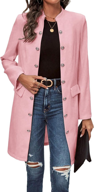 Mina Self 2024 Fall Fashion Long Blazer Jacket Double-Breasted Elegant Open Front Solid Business Casual Pocket Suit
