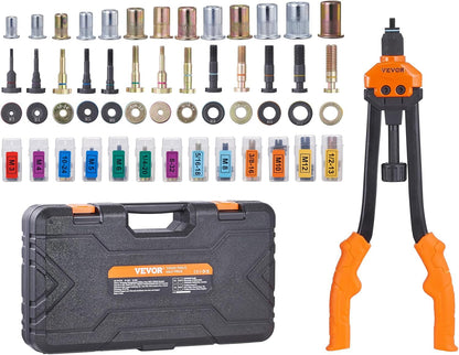 VEVOR Rivet Nut Tool, 16 inch Rivnut Tool Kit with 13PCS Metric and SAE Mandrels, 186PCS Rivet Nuts, Semi-auto Retraction, M3, M4, M5, M6, M8, M10, M12, 1/4-20, 5/16-18, 3/8-16, 1/2-13, 8-32, 10-24