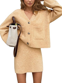 EXLURA Womens 2 Piece Skirt Sweater Sets V Neck Button Up Cardigan Mini Skirts Fall Winter Knit Trendy Outfits Pockets 2025
