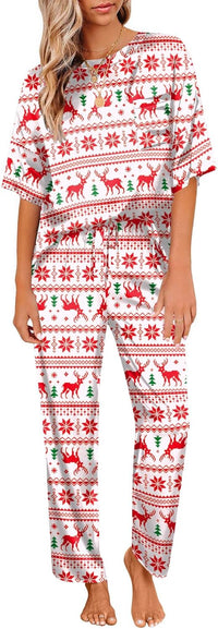 Ekouaer Womens Satin Silky Pajama Set Short Sleeve Shirt with Long Pajama Pant Set Soft PJ Loungewear