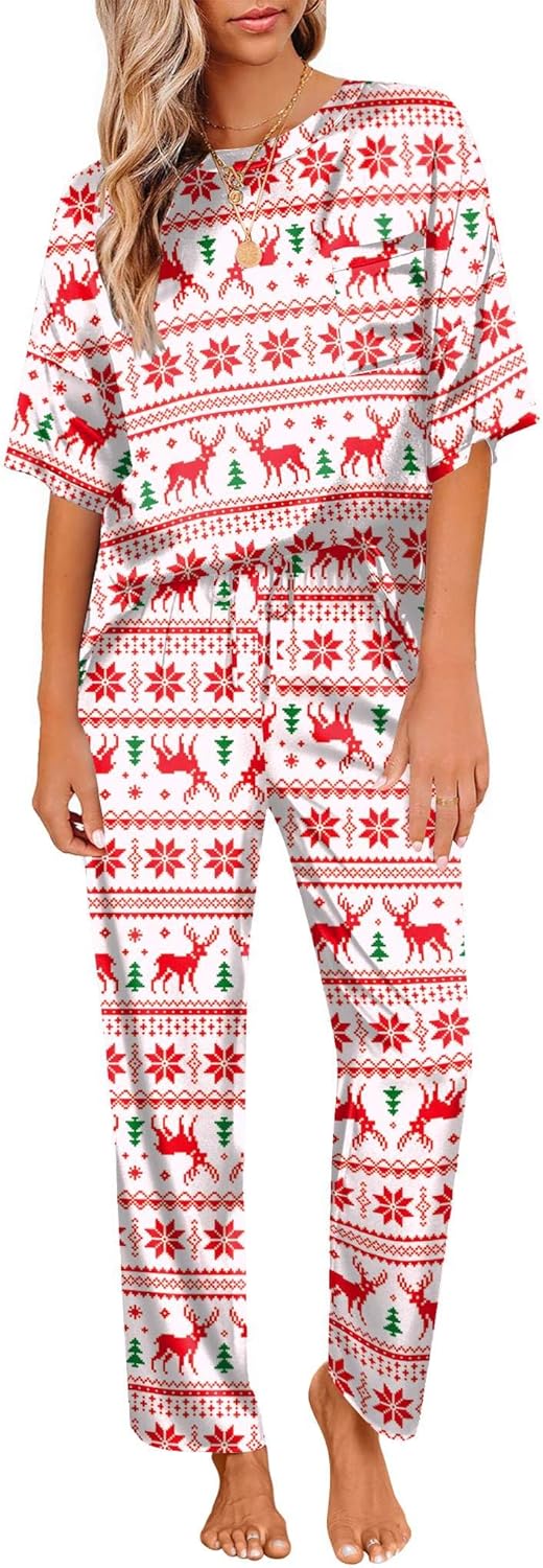 Ekouaer Womens Satin Silky Pajama Set Short Sleeve Shirt with Long Pajama Pant Set Soft PJ Loungewear