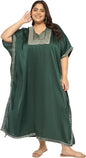 Gypsie Blu Women’s Plus Size Satin Sequin Kaftan Dress with Kimono Sleeves Casual Resort Wear Stylish Loose Fit Evening Dress