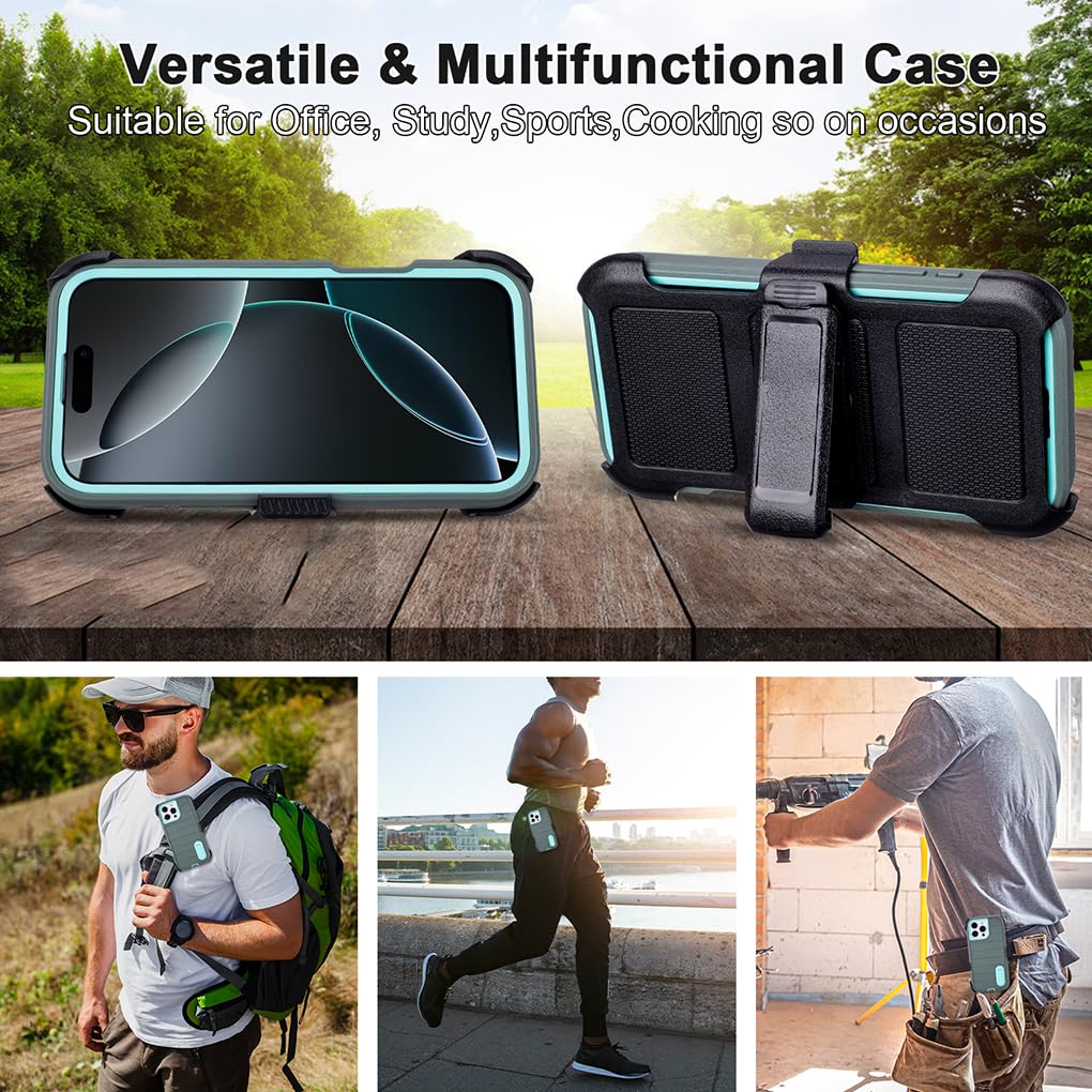 for Phone Case iPhone 16 Pro Case Black with Belt Clip Heavy Duty Holster for Shockproof Cases,3 Layers of Sturdy,Military Grade Defender Cover for iPhone 16 Pro Cases Black 6.3 Inch
