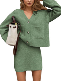 EXLURA Womens 2 Piece Skirt Sweater Sets V Neck Button Up Cardigan Mini Skirts Fall Winter Knit Trendy Outfits Pockets 2025