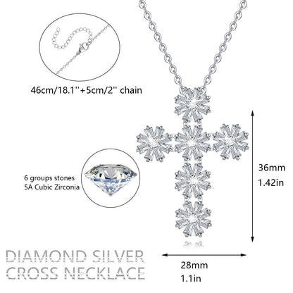 Dainty Gold Necklace for Women, 18K Real Gold Plated Necklace, White Gold Cross Silver Necklace, Cubic Zirconia Necklace, Birthday Gifts for Women Jewelry