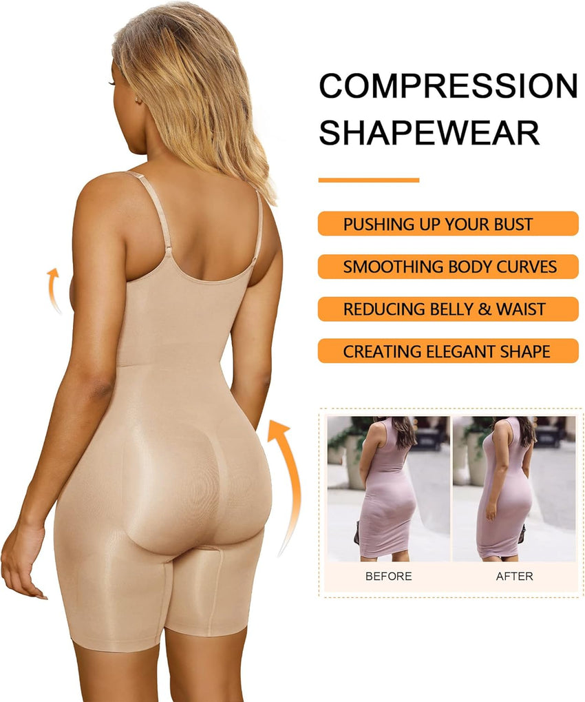 SHAPERX Women's Seamless Shapewear Bodysuit Tummy Control Body Shaper Waist Snatching Body Suit