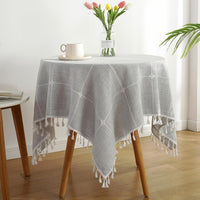 Square Lattice Small Tablecloth Cotton Linen Light Brown Dust-Proof Washable Boho Embroidery Table Cover Rustic Table Cloth for Coffee Party Kitchen Dining Tabletop Decoration 36 x 36 Inch