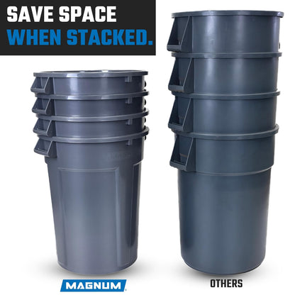 Magnum Gray 44 Gallon Trash Can, Construction Grade, Heavy Duty Plastic, Jobsite Ready for Handling and Holding Garbage CMTC-C000-44G04 (4 Pack)