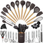 Cooking Utensils Set- 35 PCs Kitchen Utensils with Grater,Tongs, Spoon Spatula &Turner Made of Heat Resistant Food Grade Silicone and Wooden Handles Kitchen Gadgets Tools Set for Cookware