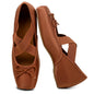 Women's Ballet Flats Square Toe Criss Cross Straps with Bow Low Wedge Shoes