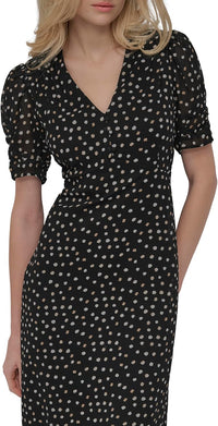 DKNY Women's Short Sleeve Button Front Fit & Flare Midi Dress