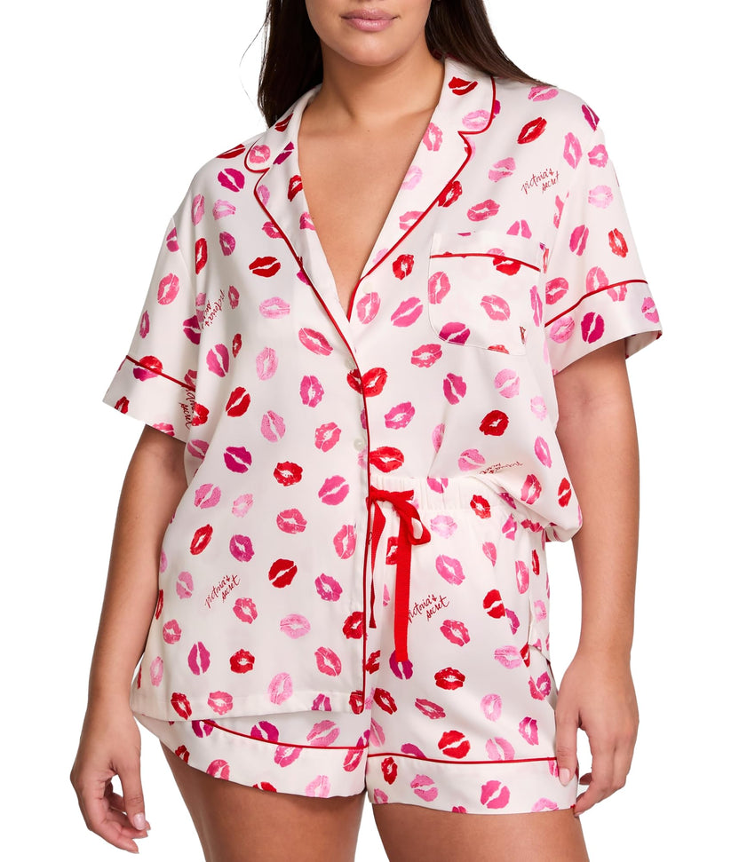 Victoria's Secret Satin Pajama Set, Short Sleeve Button Down Shirt & Shorts, Sleepwear for Women (XS-XXL)