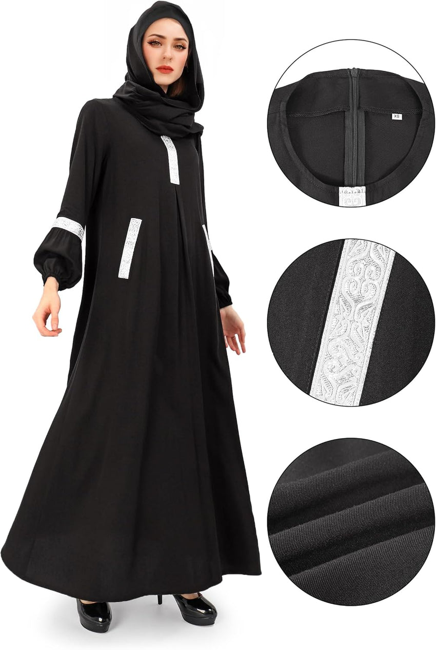 DAZCOS Women Muslim Abayas Dress with Hijabs Long Sleeve Modest Dubai Outfits Arabian Robe Prayer Clothes
