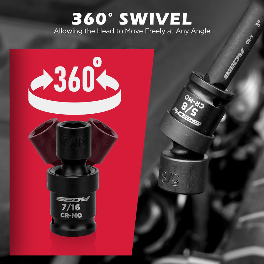 29-Piece 1/2" Drive Impact Socket Set, SAE (3/8 to 1 inch) and Metric (10-24mm) Sizes with Extension Bars Standard Deep Socket Set CR-V Material High Durability Impact Wrench