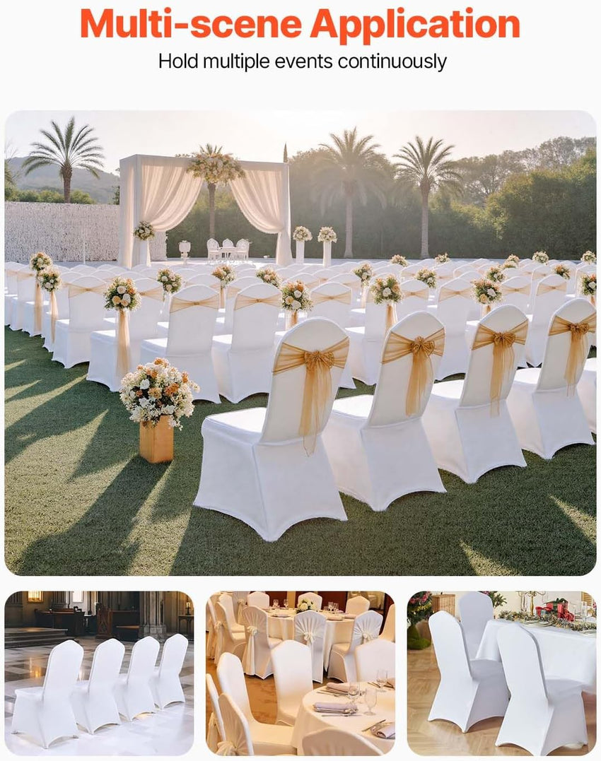 VEVOR 100 Pcs White Chair Covers Polyester Spandex Chair Cover Stretch Slipcovers for Wedding Party Dining Banquet Flat-Front Chair Covers