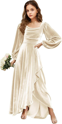 Velvet Junior Bridesmaid Dresses Long Sleeve Girls Christmas Dress Flower Girl Dresses Wedding Guest Maxi Party Gown
