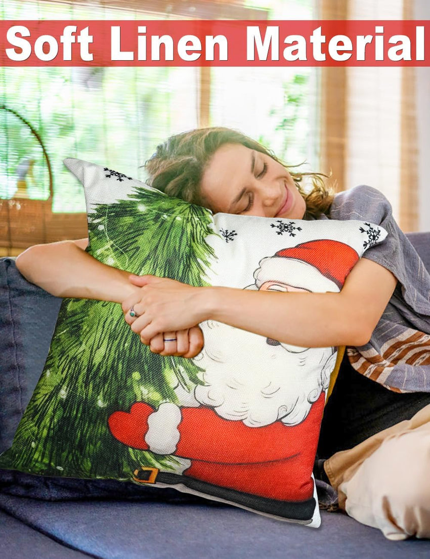 Christmas Decorations Set of 4 Double-Sided Print Christmas Pillow Covers 18" x 18", with 8 Cute Patterns, Throw Pillow Covers Perfect for Home Christmas Decor