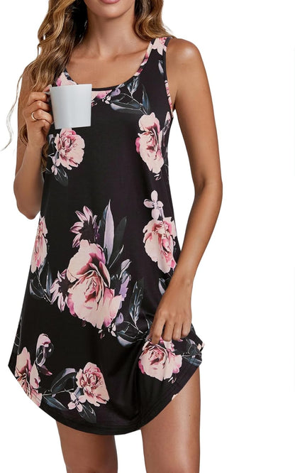 Vrtige Women's Tank Nightgown Sleeveless Sleepwear Scoop Neck Full Slip Chemise Nightdress