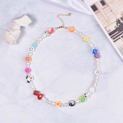 Natural Freshwater Pearl Fun Flirty Beaded Choker Necklace Handmade Summer Boho Jewlery Gifts for Women Teen