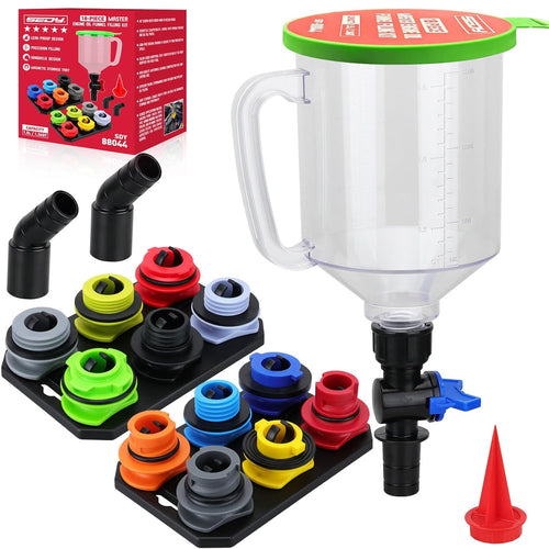 18-Piece Engine Oil Funnel Set, 1.59QT/1.5L Automotive Oil Funnel Kit with 12 Adapters, Elbow Fitting, Arrow Screen and Magnetic Storage Hooks Tray, Compatible with GM, Ford, BMW, Audi, Land Rover Etc