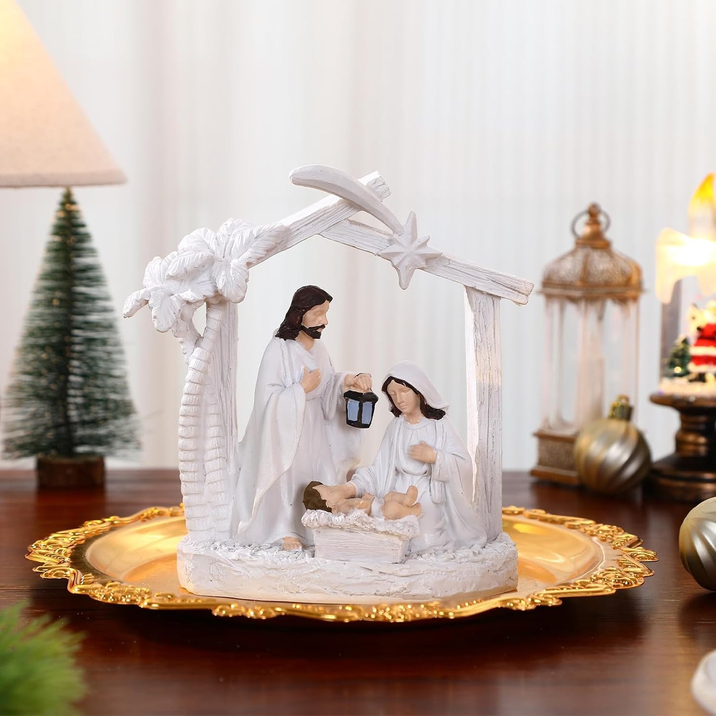 Alupssuc Nativity Set for Christmas Indoor Nativity Scene Decoration, Sculpted Hand Painted Nativity Figurines Scene with Manger, Nativity Figures Sets for Indoor Tabletop Decorations, White