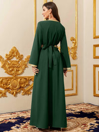 Elegant Muslim Dress with Gold Embroidered Evening Gown, Traditional Islamic Attire