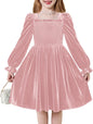 Arshiner Toddler Velvet Dress Girls Smocked Square Neck Puff Long Sleeve Party Dresses with Pockets 3-8Y