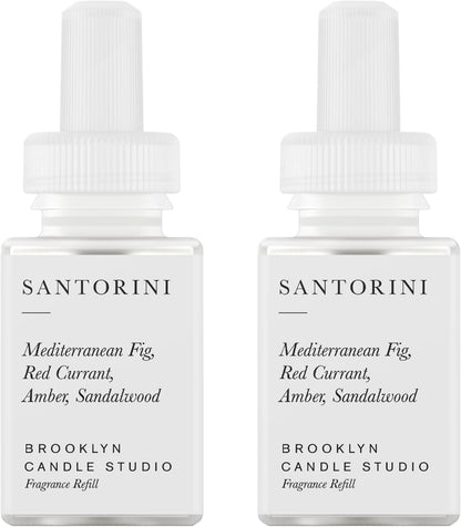 Pura & Brooklyn Candle Studio Home Scent Refill - Smart Air Diffuser - Up to 120-Hours of Luxury Fragrance per Refill - Home Essential - Clean & Safe Diffuser Fragrance - 2 Pack, Santorini