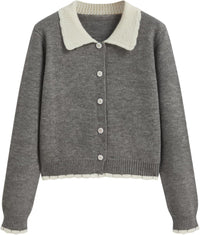 CIDER Cardigans for Women Trendy Knit Collar Button Up Contrasting Binding Regular Fit Crew Neck Cardigan