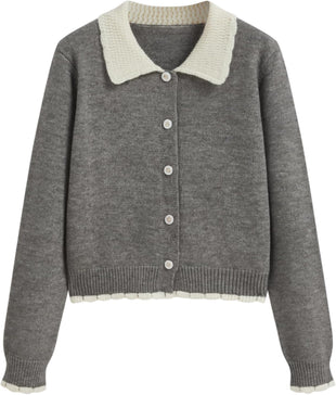 CIDER Cardigans for Women Trendy Knit Collar Button Up Contrasting Binding Regular Fit Crew Neck Cardigan