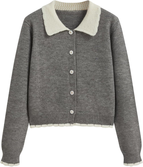 CIDER Cardigans for Women Trendy Knit Collar Button Up Contrasting Binding Regular Fit Crew Neck Cardigan