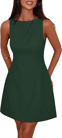 PRETTYGARDEN Womens Formal Short Dresses 2025 Summer Sleeveless Boat Neck A Line Elegant Mini Cocktail Party Dress