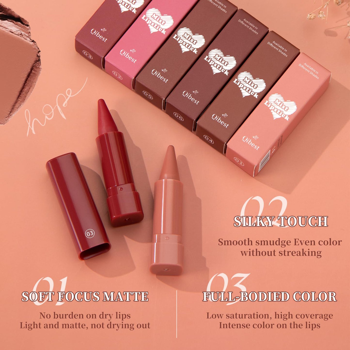 Jolilab 6PCS Lip Liner Lipstick Mini Set, Gradient Matte Nude Velvet Lip Liner Pencil High Pigmented Long Lasting Natural Smooth Lip Makeup Easy-to-Use Crayon Form and Cone Tip