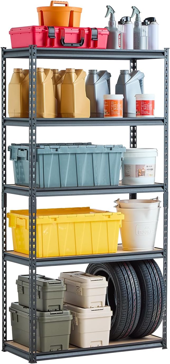 VEVOR Storage Shelving Unit, 5-Tier Adjustable, 2000 lbs Capacity, Heavy Duty Garage Shelves Metal Organizer Utility Rack, Black, 36" L x 18" W x 72" H for Kitchen Pantry Basement Bathroom Laundry