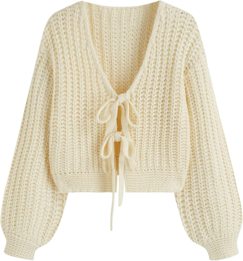 CIDER Striped Sweater Women V Neck Tie Front Knit Cardigan Oversized Trendy Sweaters for Women Fall