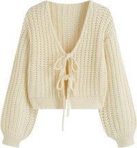 CIDER Striped Sweater Women V Neck Tie Front Knit Cardigan Oversized Trendy Sweaters for Women Fall