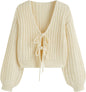 CIDER Striped Sweater Women V Neck Tie Front Knit Cardigan Oversized Trendy Sweaters for Women Fall