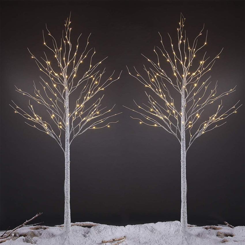 LIGHTSHARE LED Birch Tree Light Set - 4ft, 6ft, 8ft Trees with Warm White Lights - Indoor Outdoor Christmas Wedding Party Decorations (3-Pack)