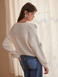 CIDER Women’s Floral Cropped Cardigan Cute Flower V Neck Button Down Trendy Sweater