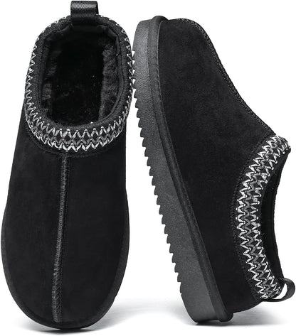 Women's Slippers Genuine Suede Platform Mini Boots Mens Faux Fur Warm Lining Winter Mules Cozy Warm House Shoes Indoor and Outdoor
