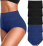 Women's High Waist Cotton Underwear Super Stretchy Briefs Full Coverage Panties Soft Women Panties 5-Pack