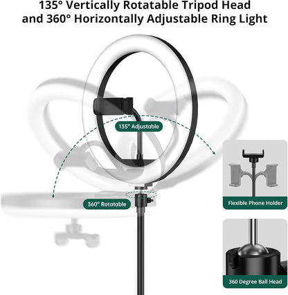 ATUMTEK 10" Ring Light with 55" Tripod Stand, Dimmable LED Selfie Light with Phone Holder & Bluetooth Remote, 3 Color Modes & 10 Brightness Levels for TikTok, Zoom, YouTube, Streaming, Vlogging