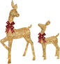 3-Piece 2D Lighted Christmas Deer Family Set - HOYECHI Large Outdoor Yard Reindeer Holiday Decoration with 145 LED Lights, Stakes, Zip Ties - Gold