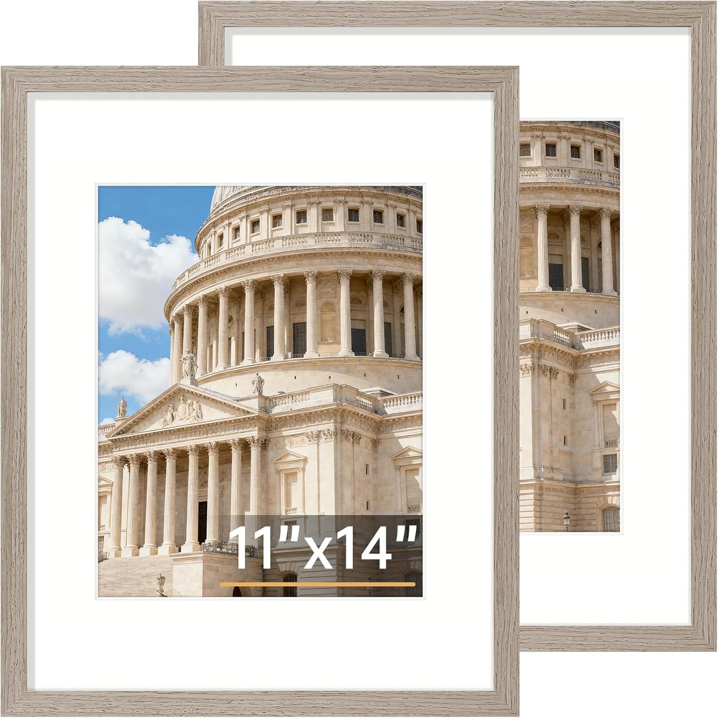 Vittanly 8x10 Picture Frame Set of 2, Solid Wood Frame for Wall or Tabletop, Display Photo 5x7 with Mat or 8x10 without Mat, Natural
