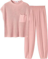 ANRABESS Women's Two Piece Outfits Knit Sweater Vest Crop Top Pants Lounge Matching Tracksuit Sweatsuit Travel Clothes Sets