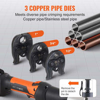 VEVOR Mini ProPress Tool, 18V Electric Pipe Crimping Tool for 1/2", 3/4", 1" Copper Pipes, Press Tool Kit with 3 Pro Press Jaws, 2pcs 2AH Battery, Fast Charger & Carrying Case