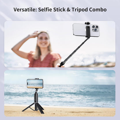 ATUMTEK Selfie Stick Tripod, 3-in-1 Extendable Aluminum Phone Tripod with Detachable Bluetooth Remote, Compatible with iPhone 17/16/15/14/13/12/11/11 Pro/XS Max/XR and Samsung Smartphones, Black