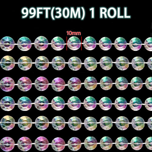 Jishi 99ft Crystal Bead Garland for Christmas Tree Decorations, Iridescent Acrylic Beaded Garland Strand Roll, Hanging Christmas Decorations Indoor Home Decor, String Diamond Beads for Crafts Curtains