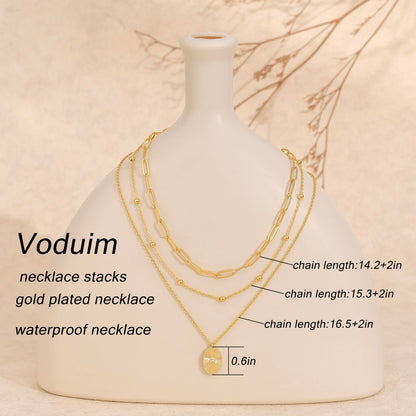 Layered Necklaces for Women, Dainty 14K Gold Plated Circle Peadant Chain Necklace Set Simple Paperclip Stacked Necklaces for Women Trendy Gold Jewelry